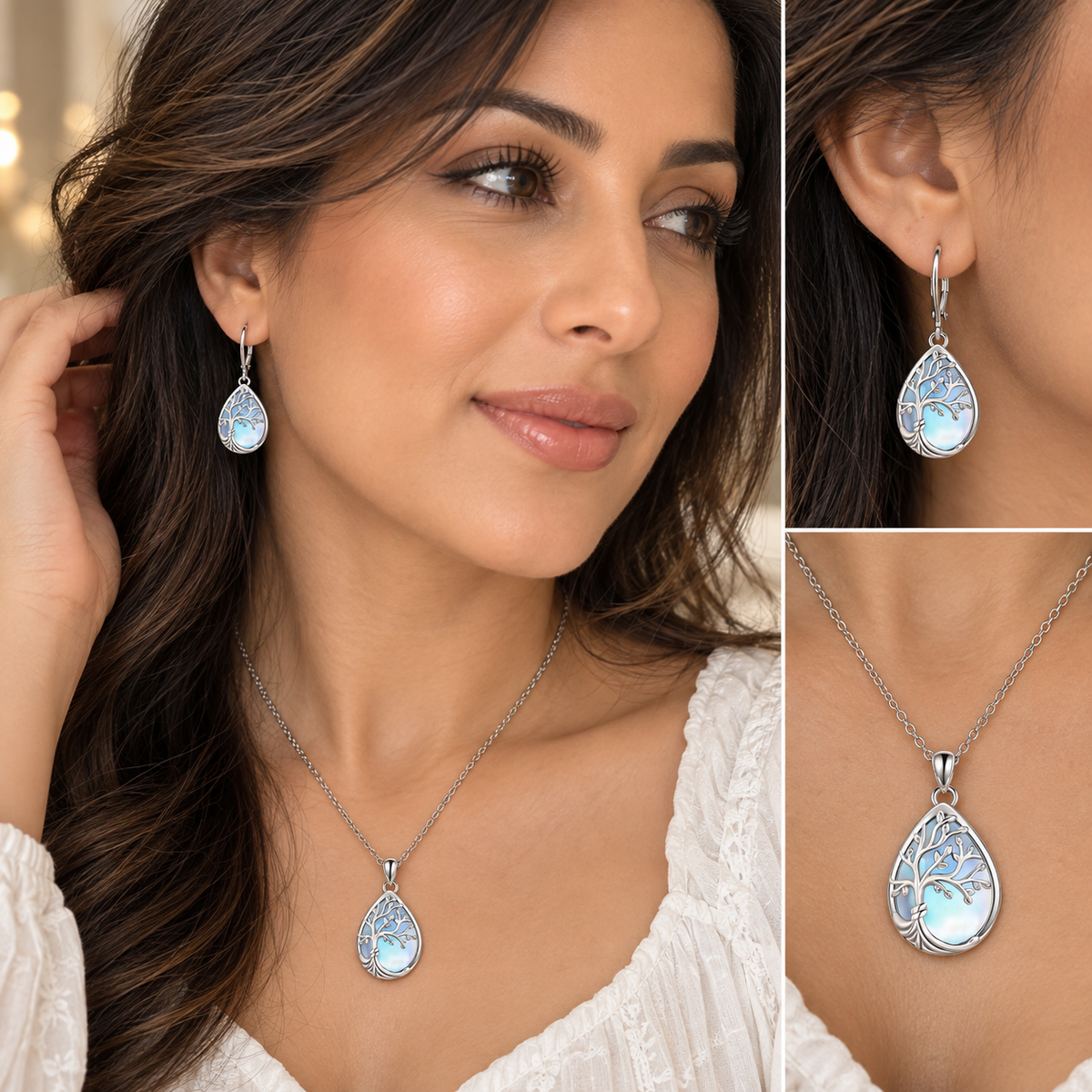 Tree of Life Opal Necklace & Earring Set