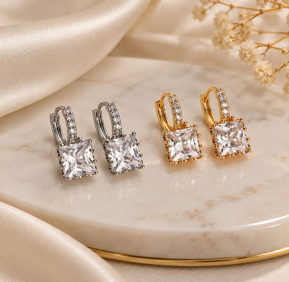 Square Cut Sparkle Huggie Earrings