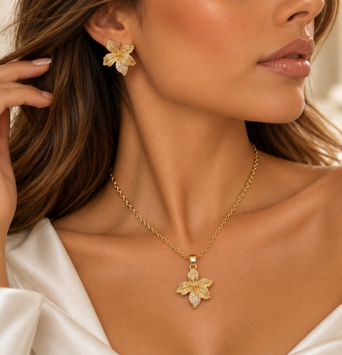 Gold Tone Floral Pendant Set