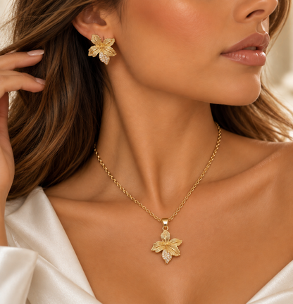 Gold Tone Floral Pendant Set