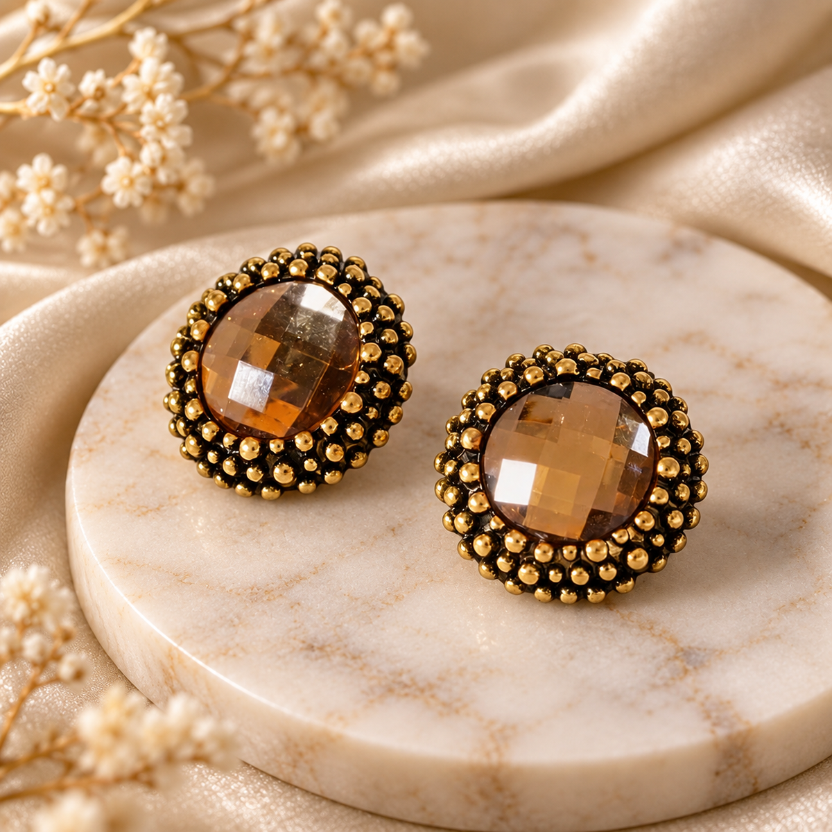 Amber Vintage Statement Stud Earrings