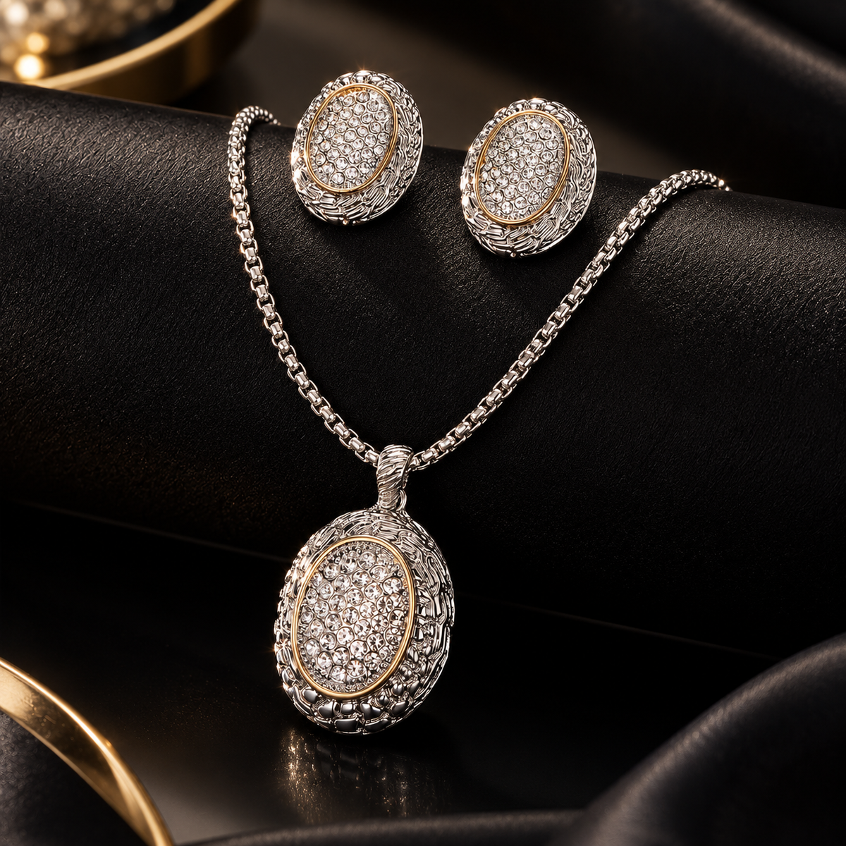 Luxe Two Tone Crystal Pendant Set