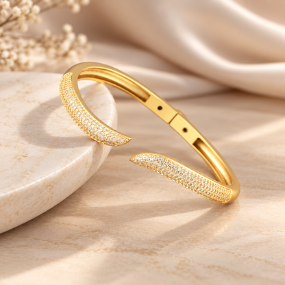 Gold Plated Zircon Open Cuff Bangle