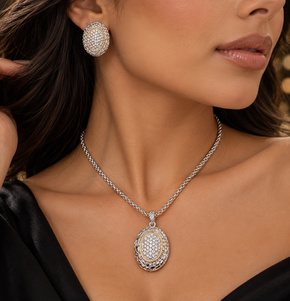 Luxe Two Tone Crystal Pendant Set