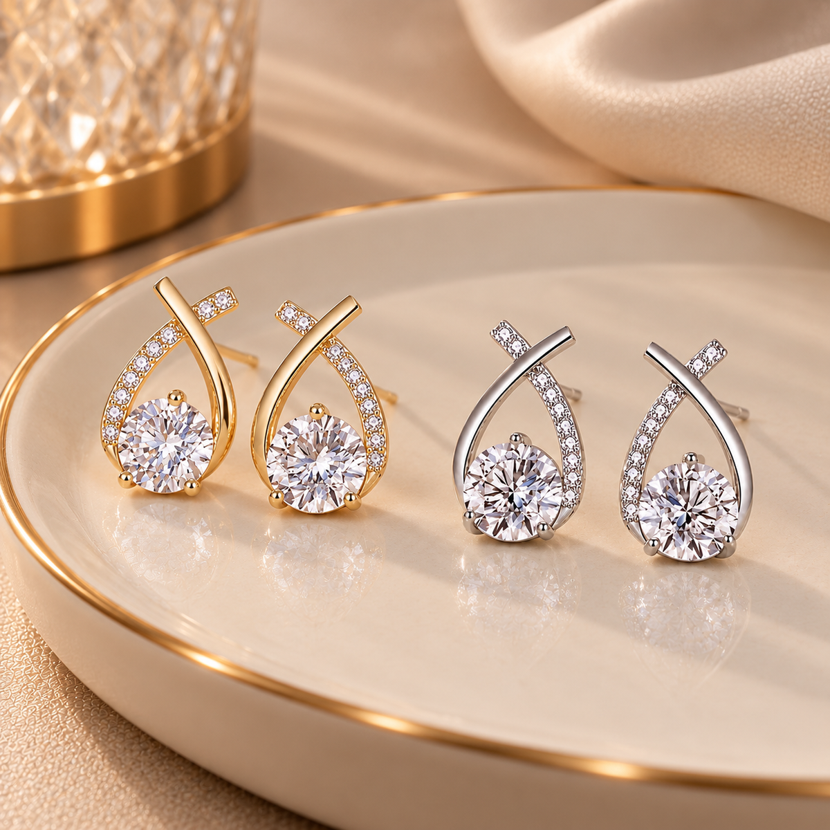 Golden Twist Crystal Stud Earrings