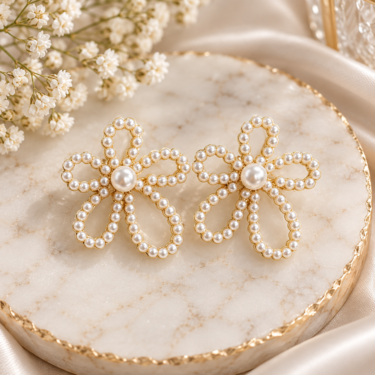 Pearl Petal Flower Stud Earrings