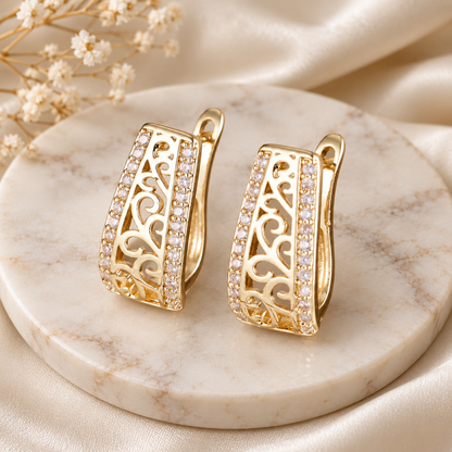 Gold Intricate Sparkle Earrings