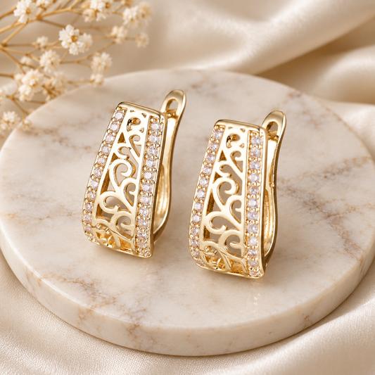 Gold Intricate Sparkle Earrings