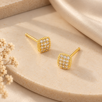 Mini Gold Zircon Square Stud Earrings