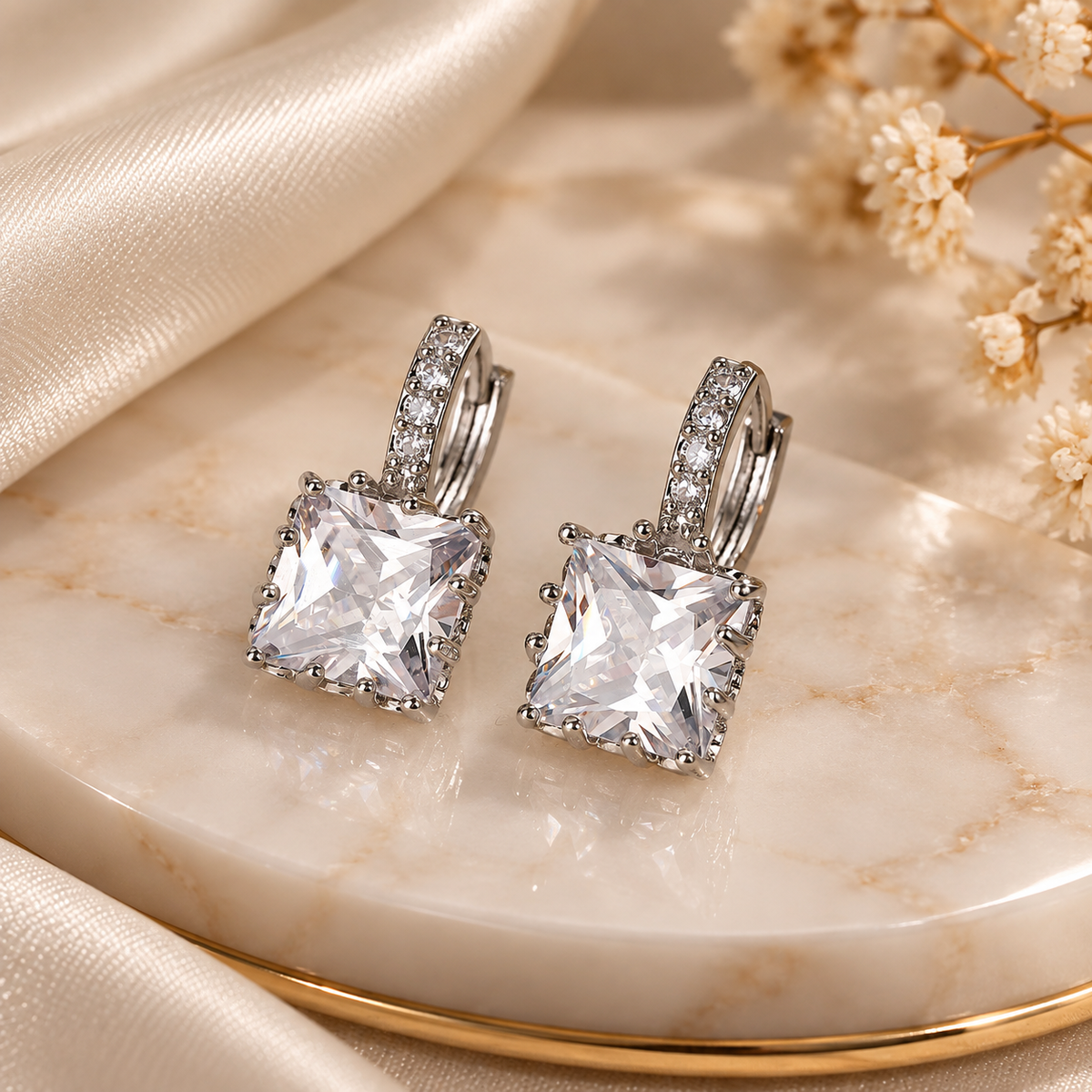 Square Cut Sparkle Huggie Earrings