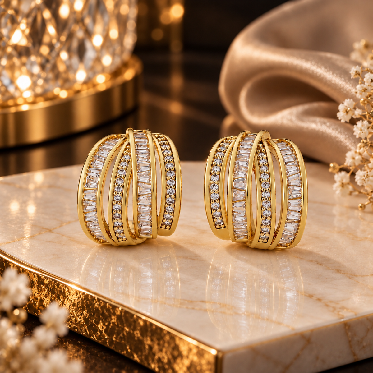 Crystal Multi-Row Stud Earrings