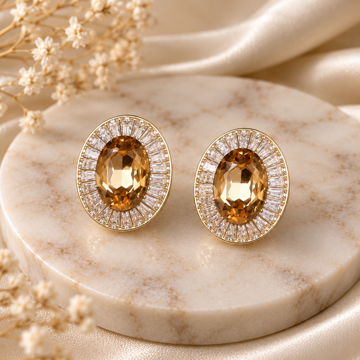 Champagne Crystal Statement Stud Earrings (Copy)