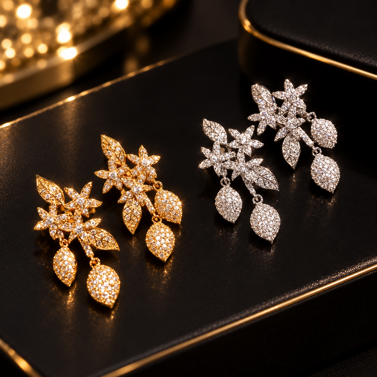 Crystal Floral Drop Earrings
