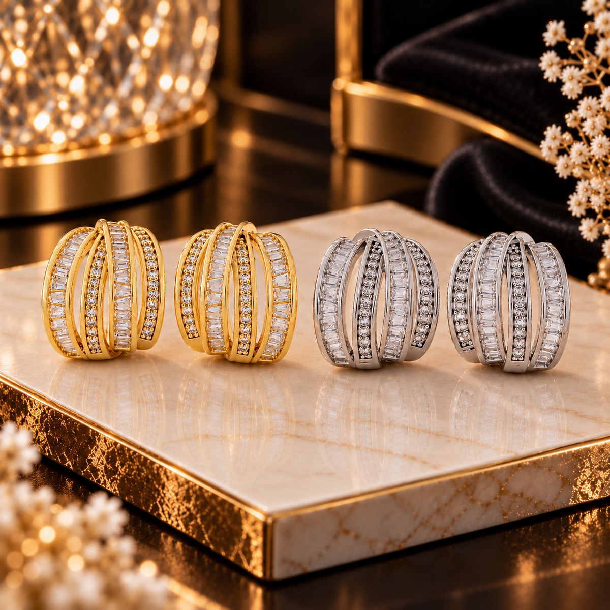 Crystal Multi-Row Stud Earrings