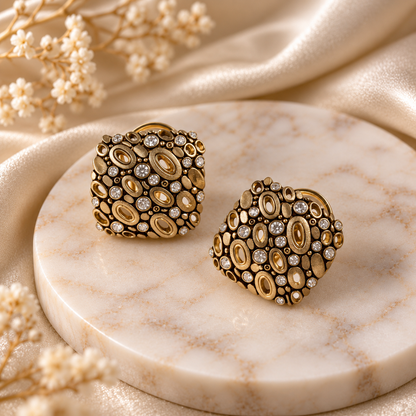 Antique Gold Mosaic Statement Earrings