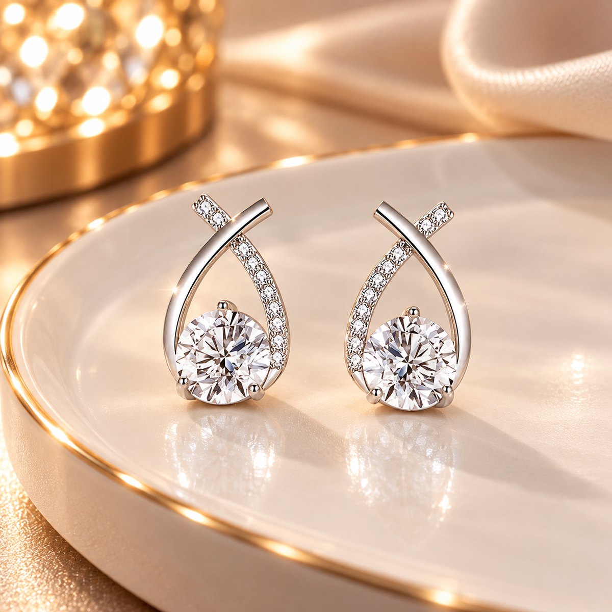Golden Twist Crystal Stud Earrings