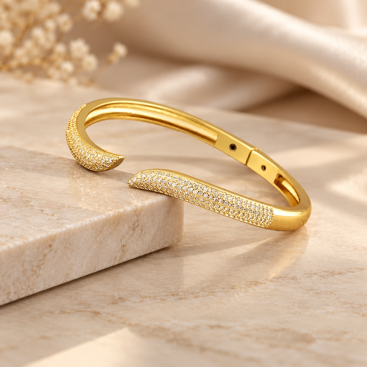 Gold Plated Zircon Open Cuff Bangle