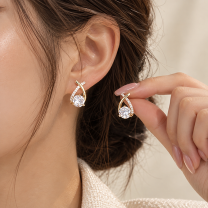 Golden Twist Crystal Stud Earrings