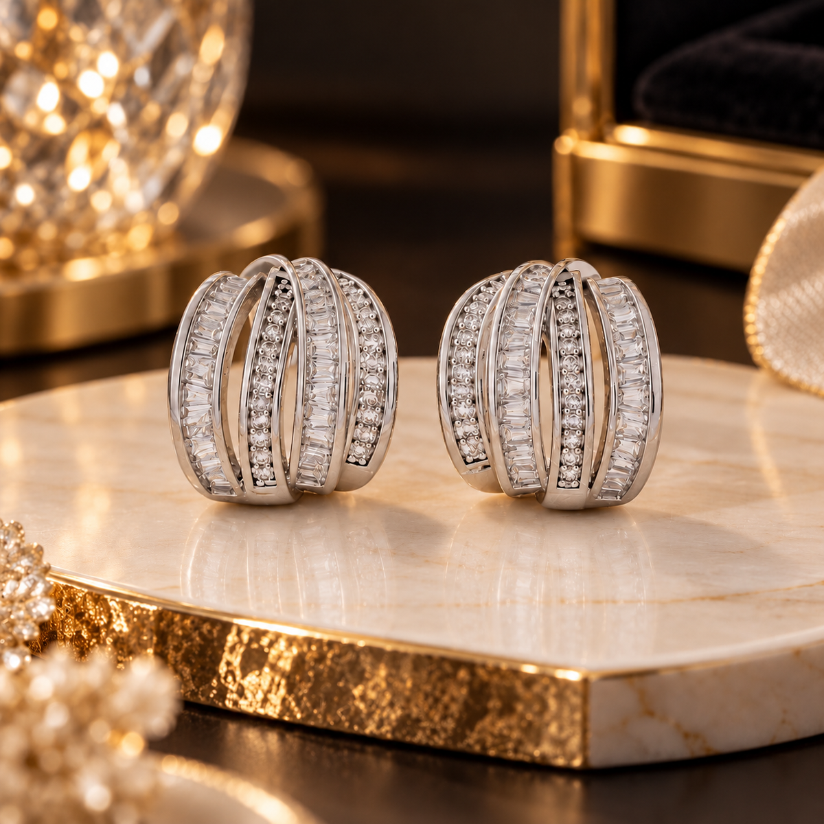 Crystal Multi-Row Stud Earrings