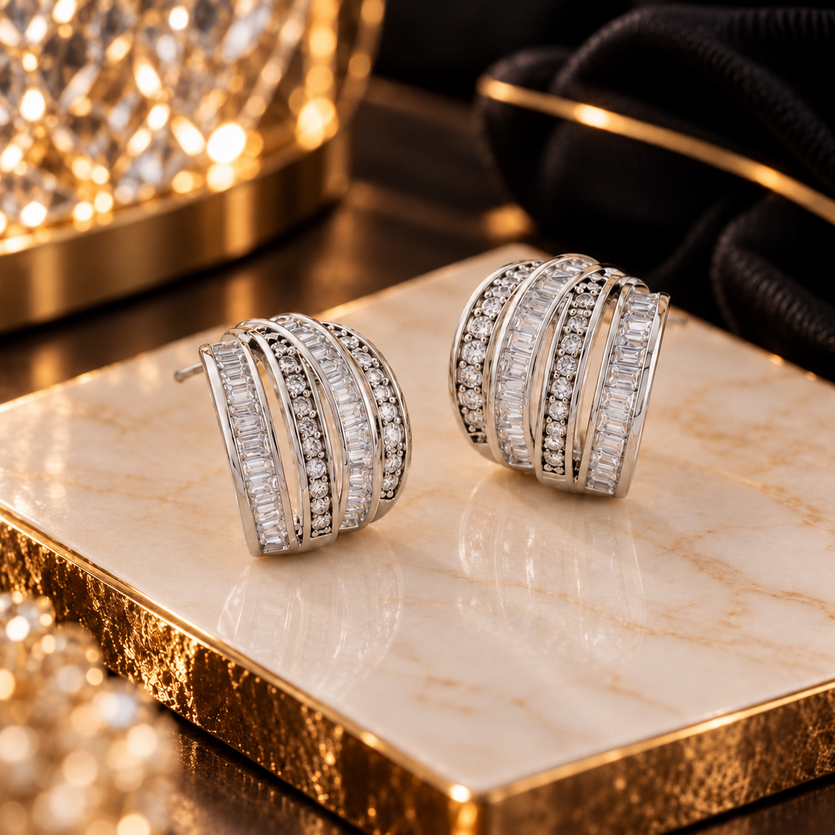 Crystal Multi-Row Stud Earrings
