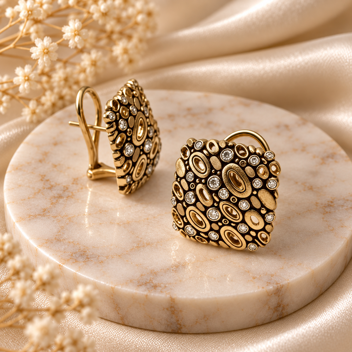 Antique Gold Mosaic Statement Earrings