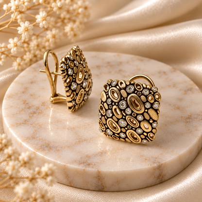 Antique Gold Mosaic Statement Earrings