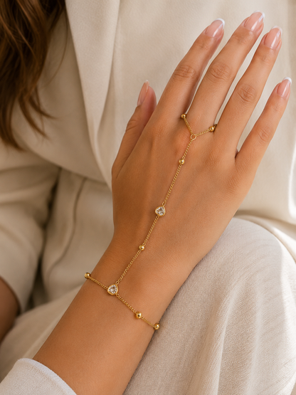 Diamanté Heart Gold Hand Chain