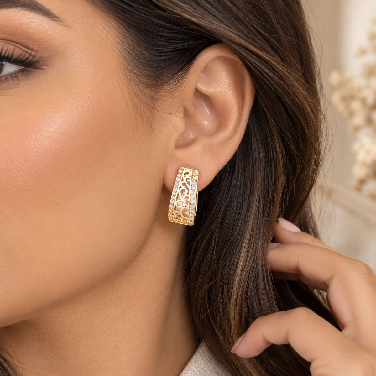 Gold Intricate Sparkle Earrings