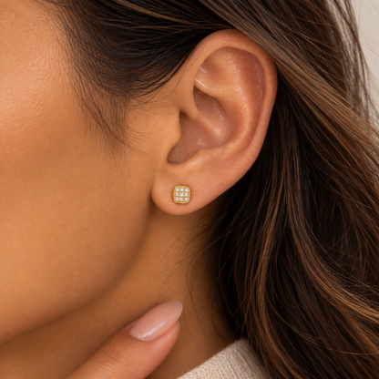 Mini Gold Zircon Square Stud Earrings