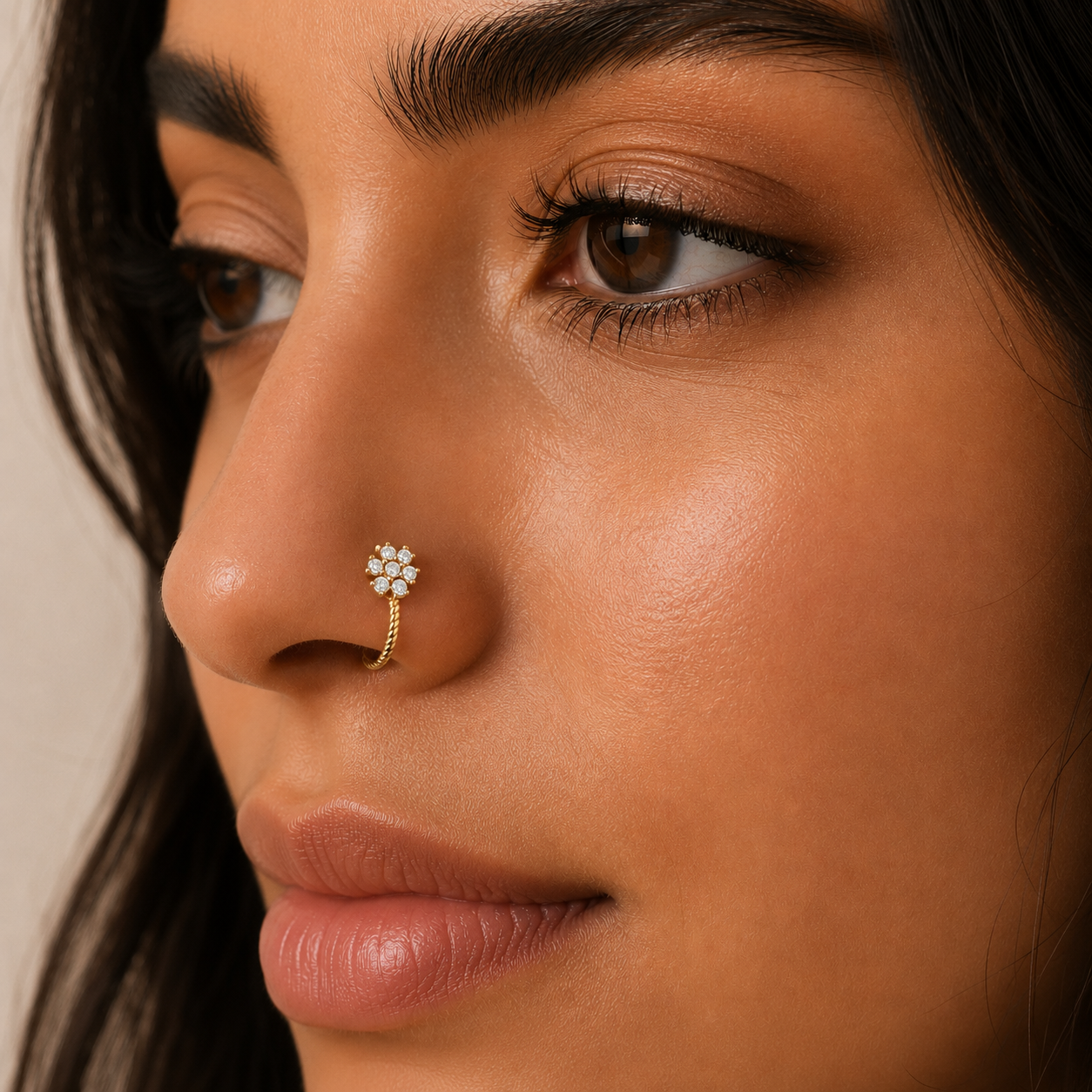 Floral Nose Ring With Texture Ring