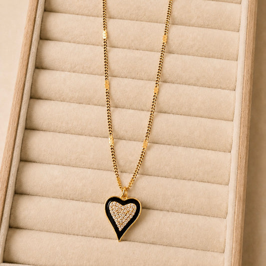Gold and Black Heart Pendant Necklace