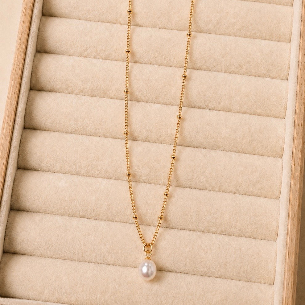 Gold Pearl Drop Necklace