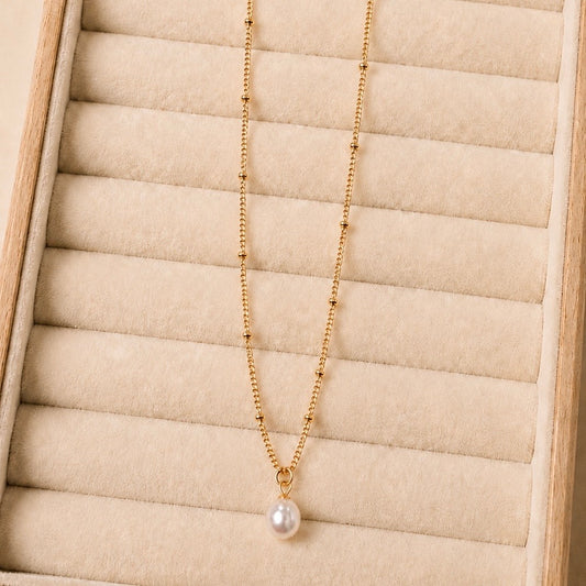 Gold Pearl Drop Necklace